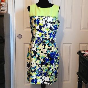 T Tahari lime green floral Sheath dress